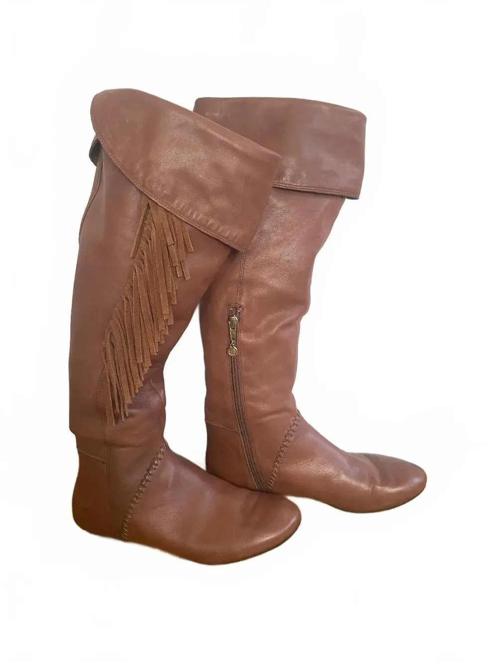 House of Harlow Tessa Brown Leather Fringe Boots US 7.5 EU 38 Slouchy Boho 70s